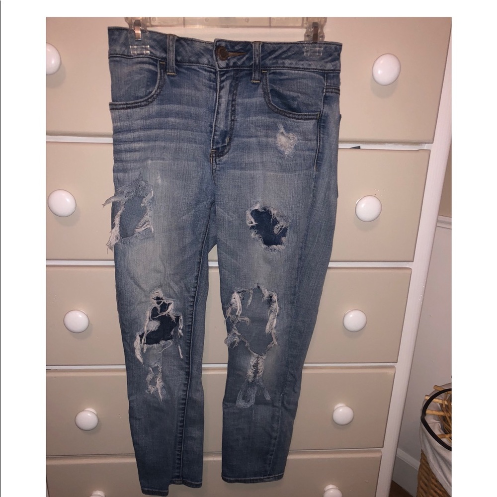 Ripped high rise jeggings denim jeans